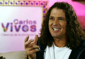 Colombian singer Carlos Vives gestures during an interview with Reuters in Bogota